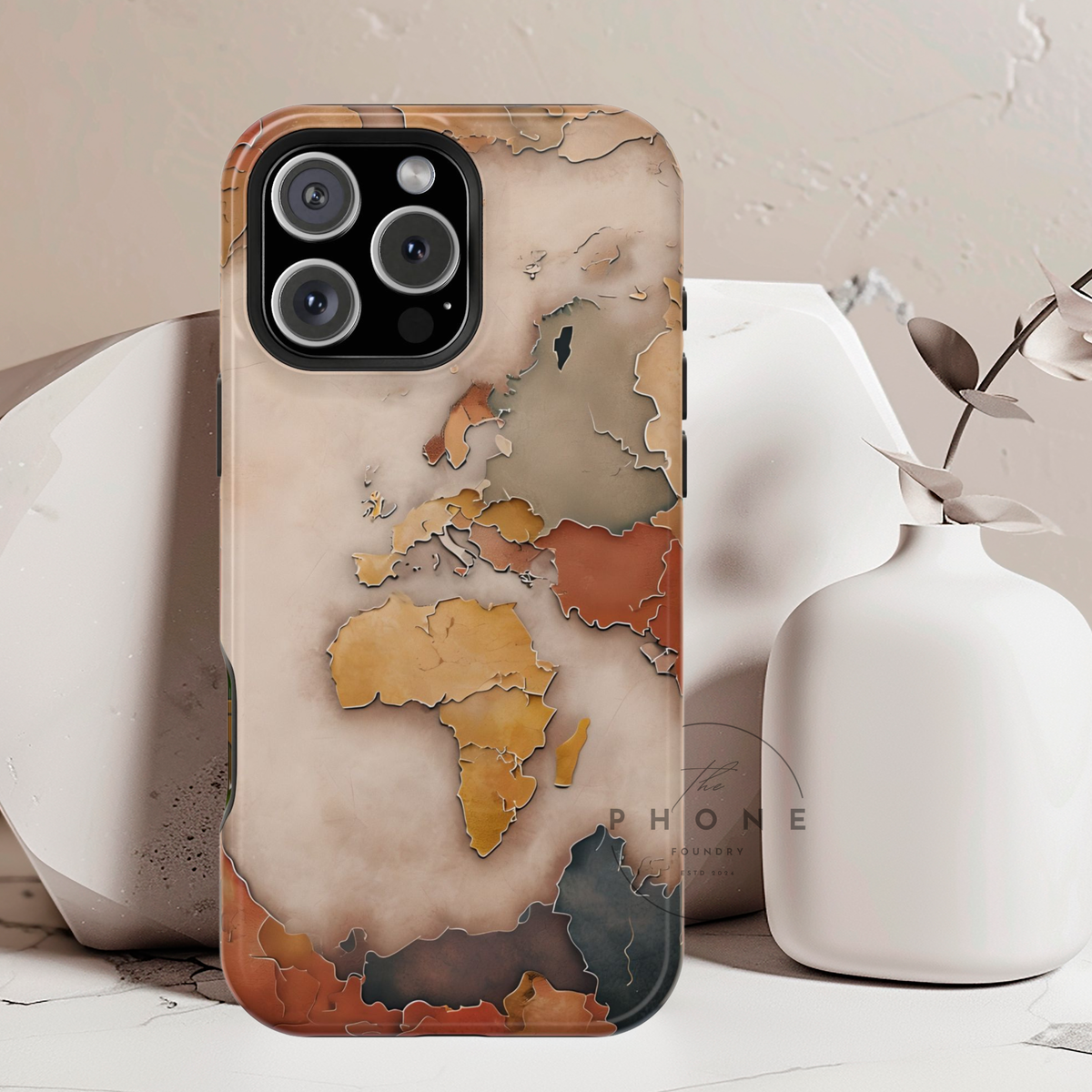 Vintage World Map Tough Phone Case, Old World Travel, Antique Earth Globe Phone Cover, Compatible with iPhone, Galaxy, Google