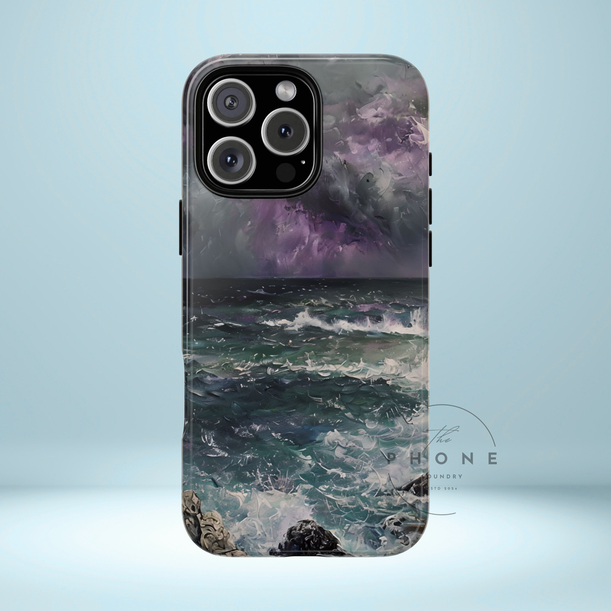 Stormy Ocean Scenery Tough Phone Case, Oil Painting, Dark Sea Waves Compatible with iPhone 17, 16, 15, 14, 13, Galaxy, Google