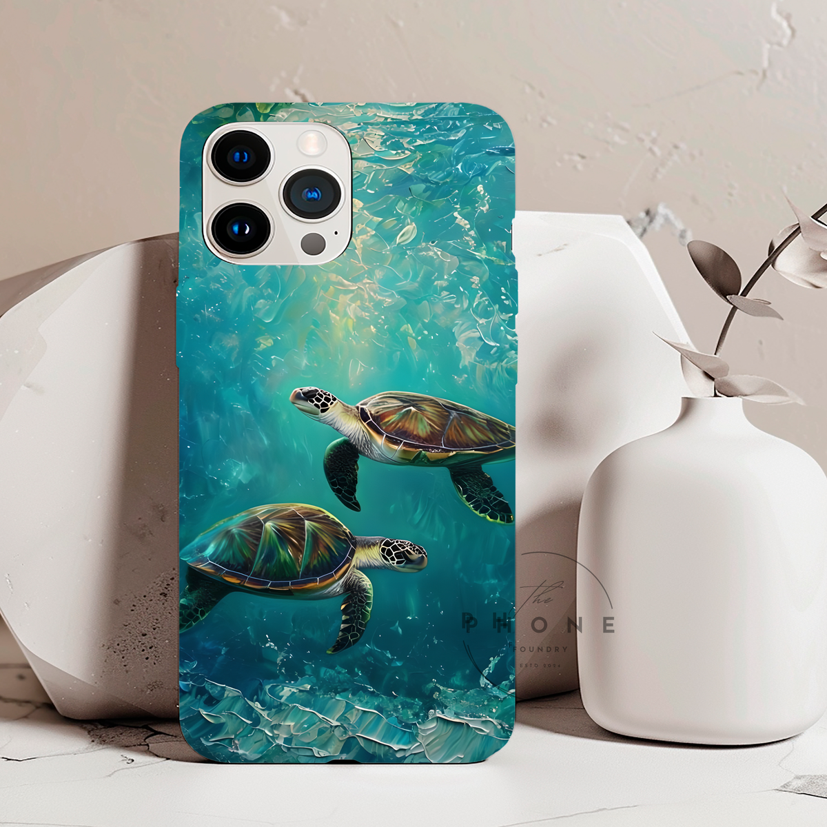 Sea Turtle Tough Phone Case, Ocean Scenery, Oil Painting, Marine Life Compatible with iPhone 17, 16, 15, 14, 13, Galaxy, Google