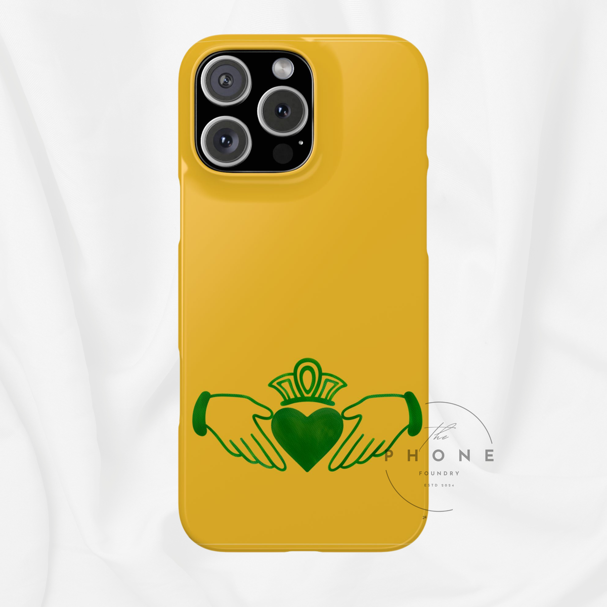 Irish Claddagh Slim Phone Case, Gold and Green Design Phone Cover, Ireland Art Compatible with iPhone 17, 16, 15, 14, 13, 12, 11