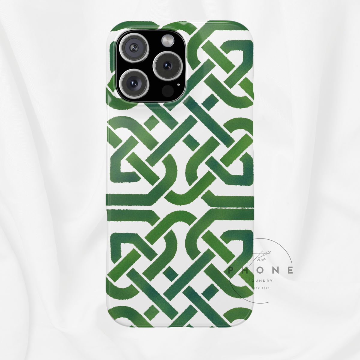 Celtic Knot Slim Phone Case, Irish Pattern Phone Cover, Green Heritage Art Style Compatible with iPhone 17, 16, 15, 14, 13, 12, 11