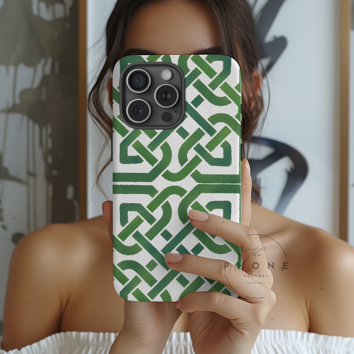 Celtic Knot Slim Phone Case, Irish Pattern Phone Cover, Green Heritage Art Style Compatible with iPhone 17, 16, 15, 14, 13, 12, 11