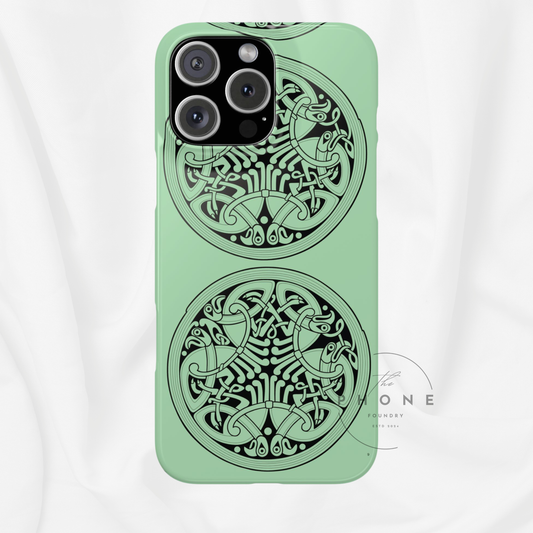 Celtic Medallion Slim Phone Case, Mint Green Design, St. Patrick Phone Cover Compatible with iPhone 17, 16, 15, 14, 13, 12, 11