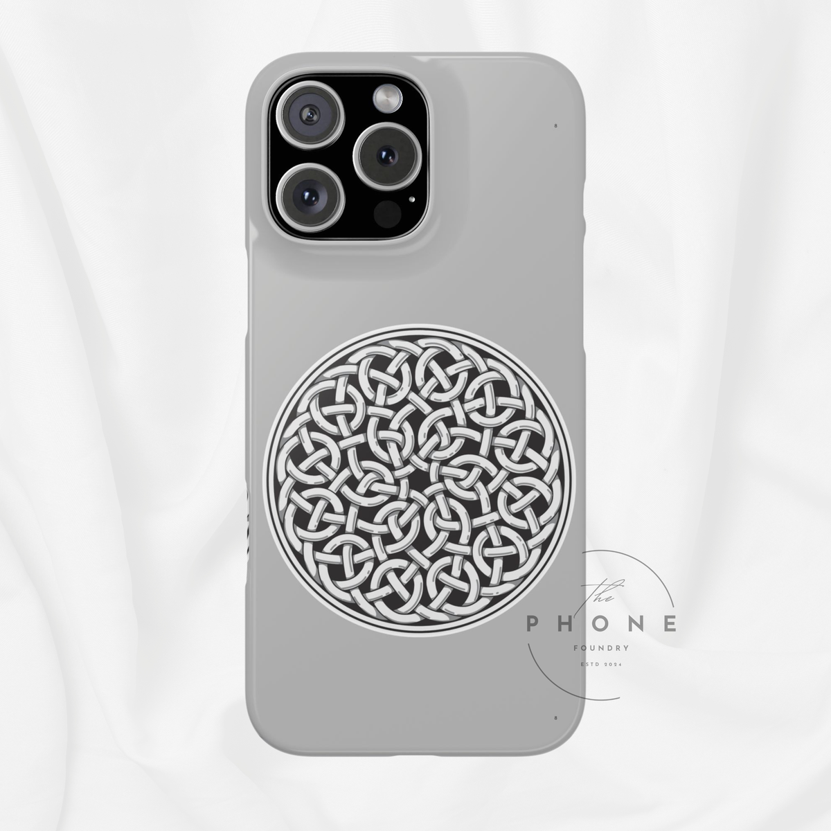 Celtic Knot Slim Phone Case, Silver Medallion Design, St. Patrick Phone Cover Compatible with iPhone 17, 16, 15, 14, 13, 12, 11