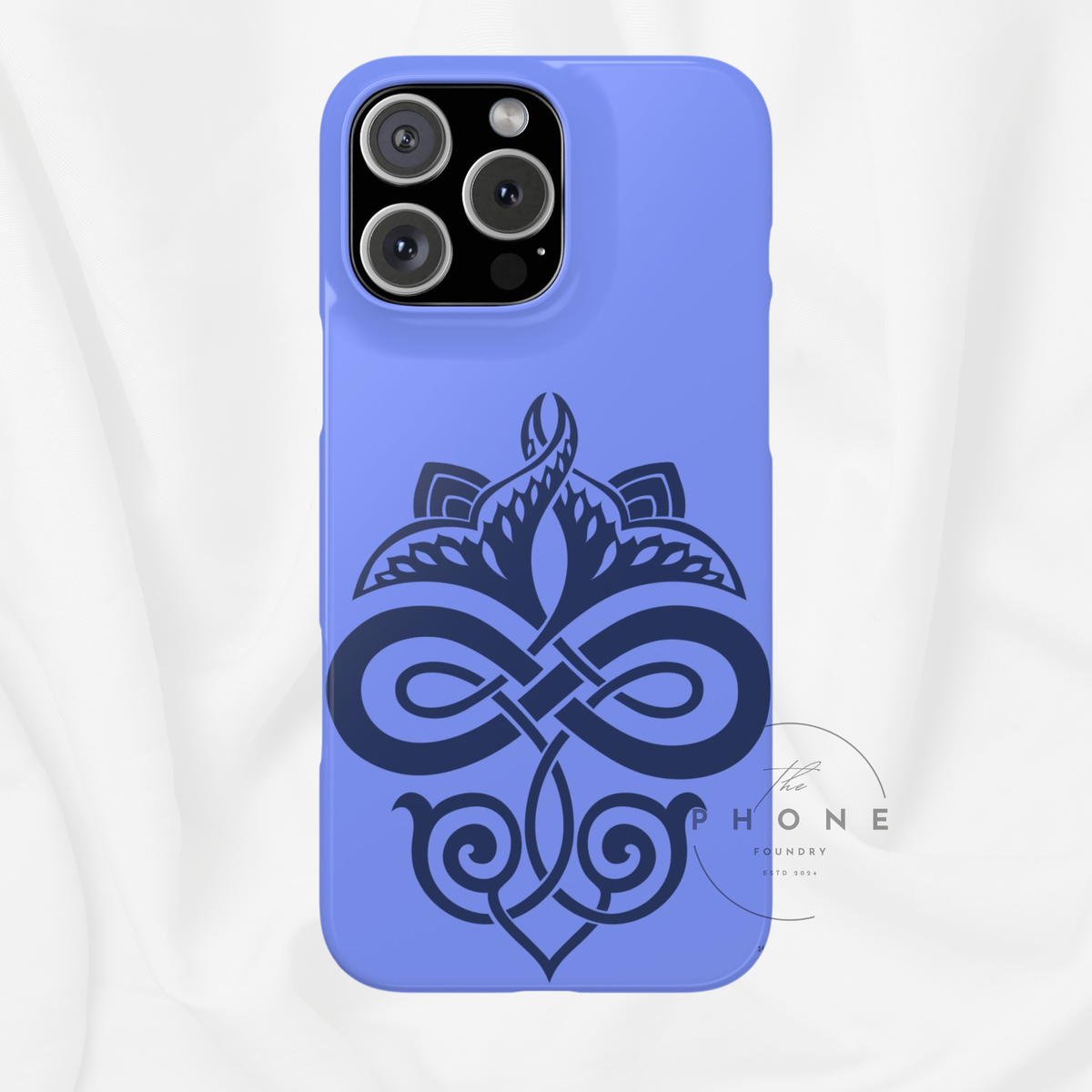 Celtic Knot Slim Phone Case, Blue Pattern Phone Cover, Irish Heritage Art Design, Compatible with iPhone 17, 16, 15, 14, 13, 12, 11