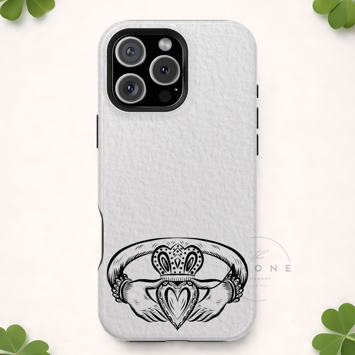 Claddagh Magnetic Phone Case Irish Symbol Ring Minimal Black White Design Love Loyalty Friendship Compatible with iPhone