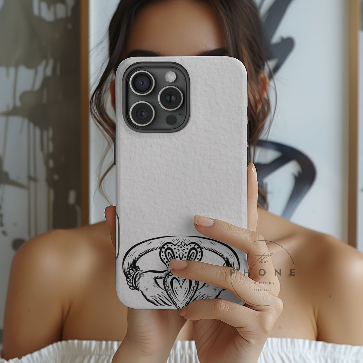 Claddagh Magnetic Phone Case Irish Symbol Ring Minimal Black White Design Love Loyalty Friendship Compatible with iPhone