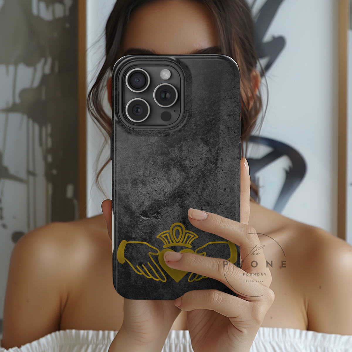 Claddagh Magnetic Phone Case Irish Symbol Ring Black Gold Design Love Loyalty Friendship Compatible with iPhone 17 16 15 14 13