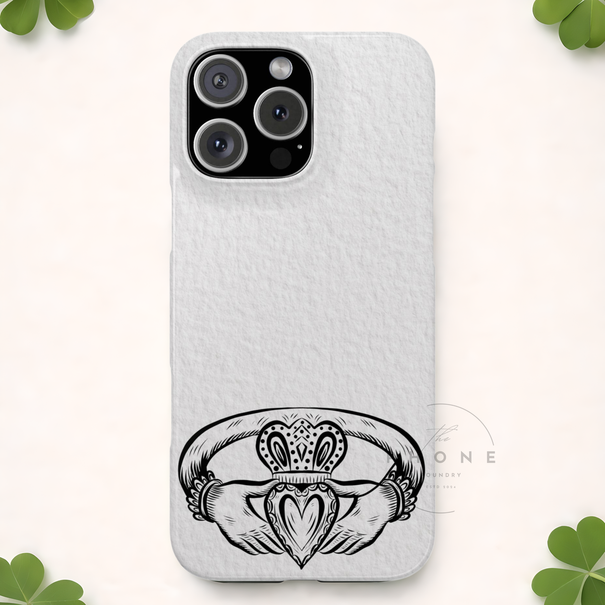 Claddagh Slim Phone Case Irish Symbol Ring Minimal Black White Design Love Loyalty Friendship Compatible with iPhone 17 16 15 14 13 12 11