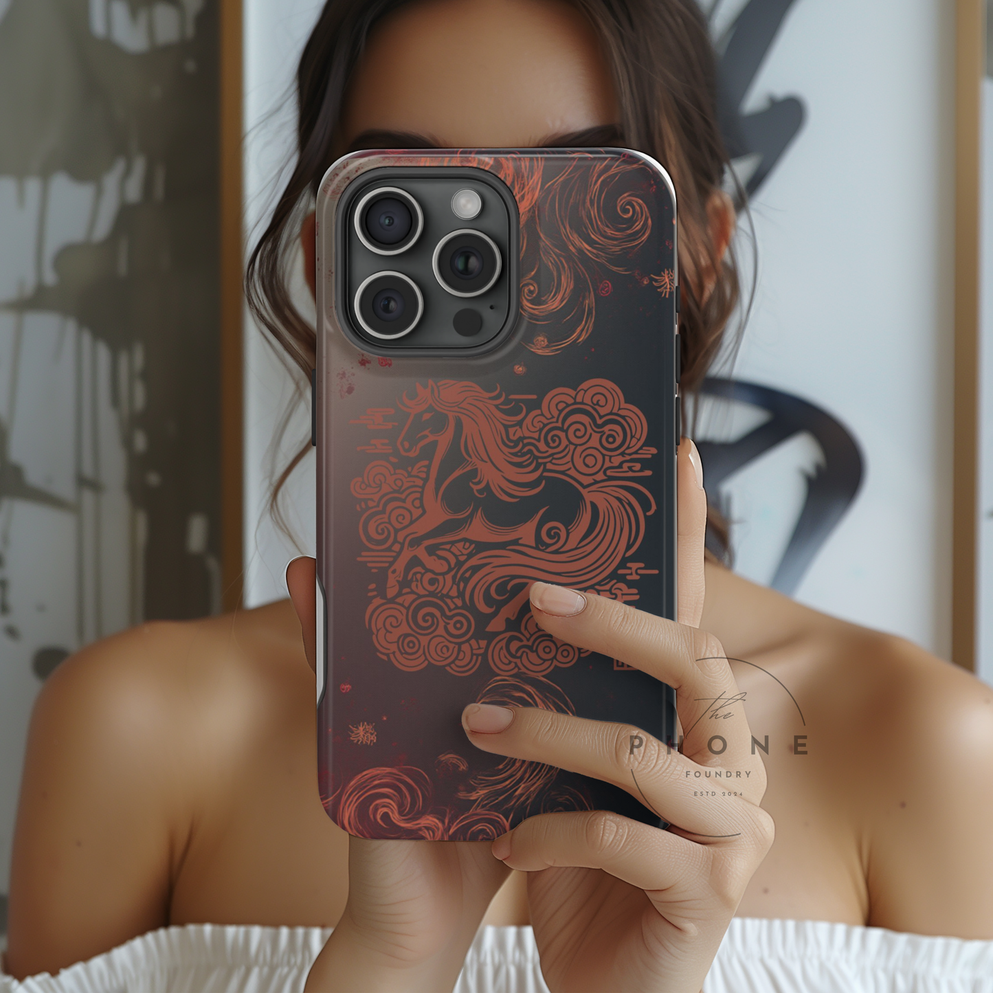 Year of the Horse Floral Art Magnetic Phone Case, Chinese Zodiac 2026 Design, compatible with iPhone 17 16 15 14 13