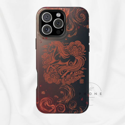Year of the Horse Floral Art Magnetic Phone Case, Chinese Zodiac 2026 Design, compatible with iPhone 17 16 15 14 13