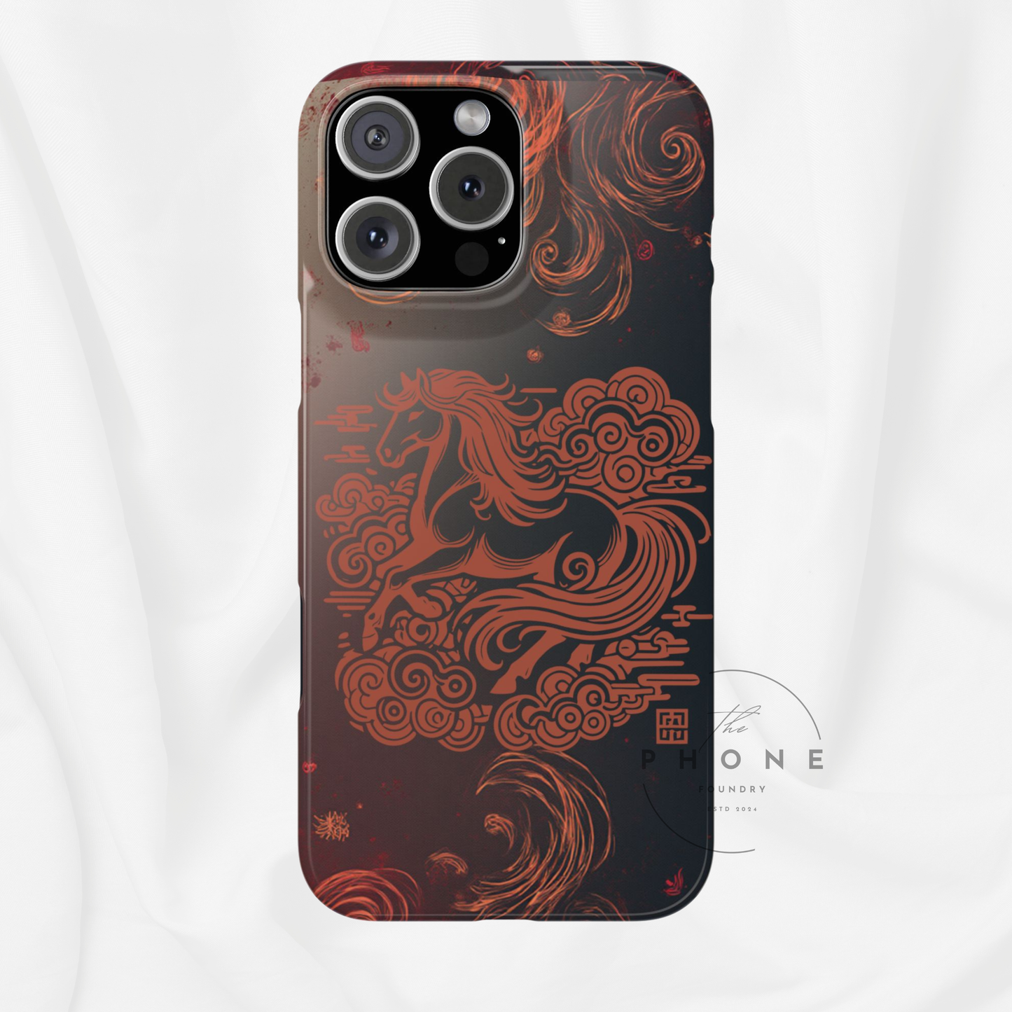 Year of the Horse Floral Art Slim Phone Case, Chinese Zodiac 2026 Design, compatible with iPhone 17 16 15 14 13 Galaxy Google