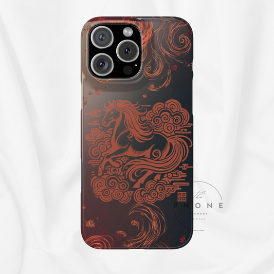 Year of the Horse Floral Art Slim Phone Case, Chinese Zodiac 2026 Design, compatible with iPhone 17 16 15 14 13 Galaxy Google