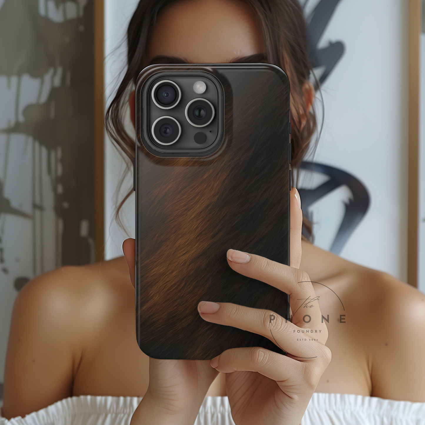 Horse Print Magnetic Phone Case, Animal Print, Protective Faux Skin Style Cover Compatible with iPhone 17, 16, 15, 14, 13