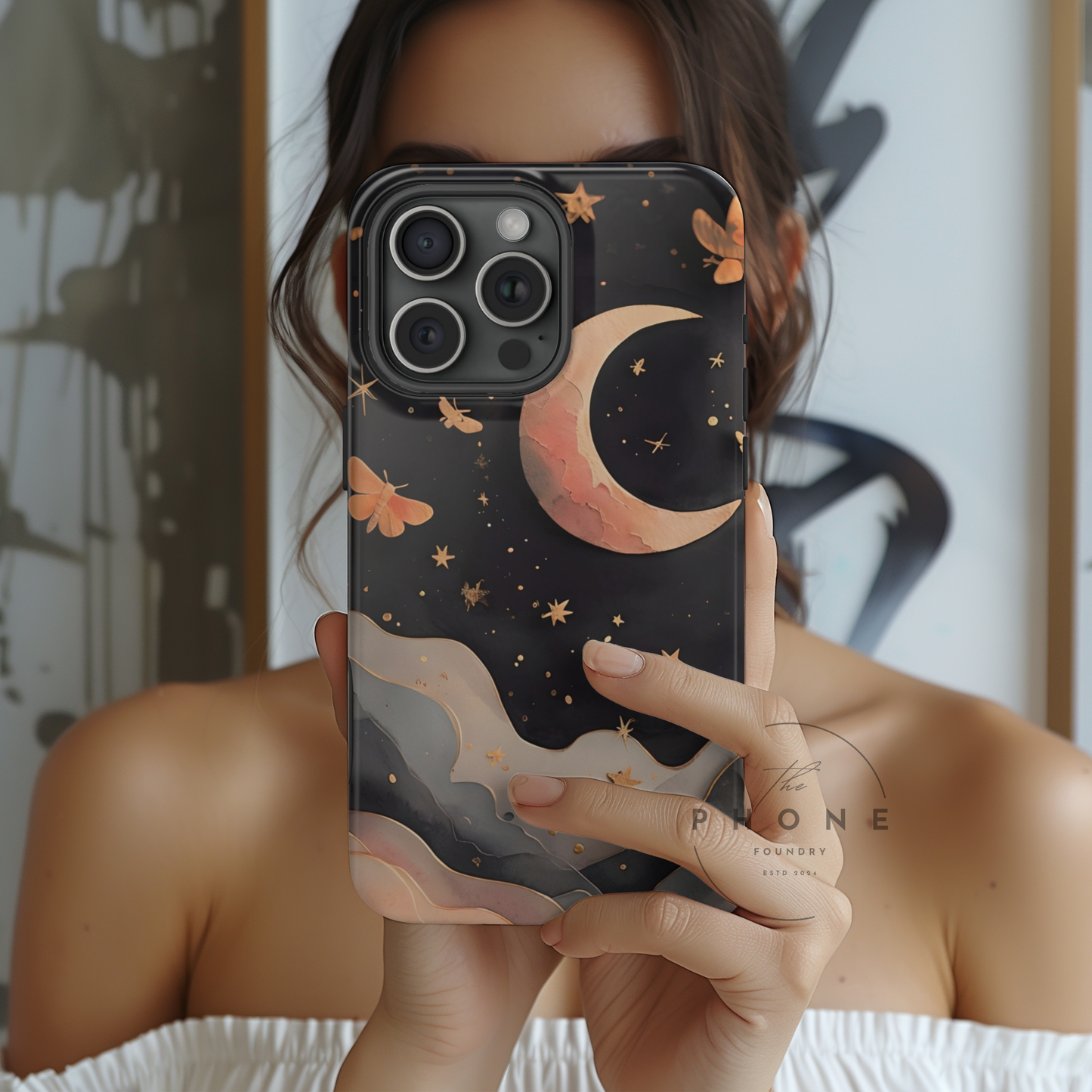 Moonlit Dream Magnetic Phone Case Night Sky Art, Celestial Design, Moon Lovers, Compatible with iPhone 17, 16, 15, 14, 13