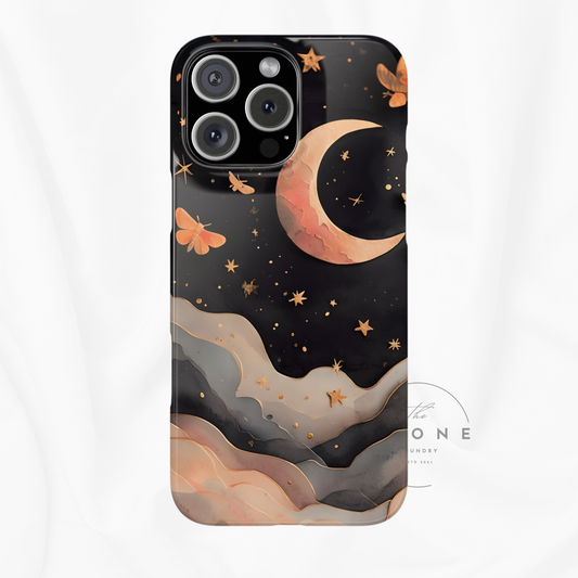 Moonlit Dream Slim Phone Case Night Sky Art, Celestial Design, Moon Lovers, Compatible with iPhone 17, 16, 15, 14, 13, 12, 11