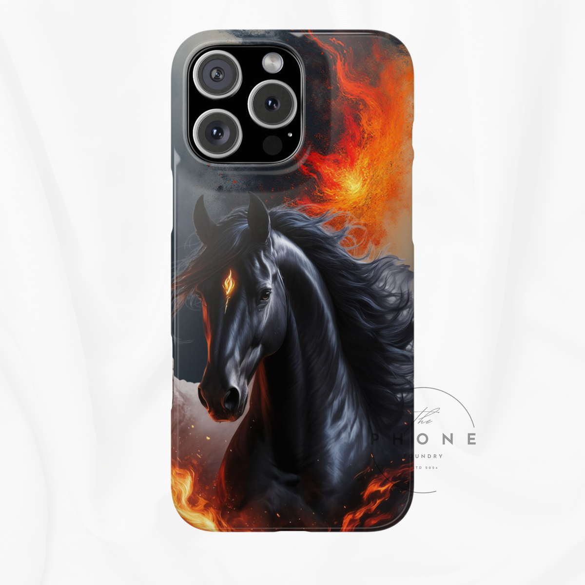 Year of the Horse Black Art Slim Phone Case, Chinese Zodiac 2026 Design, compatible with iPhone 17 16 15 14 13 12 11