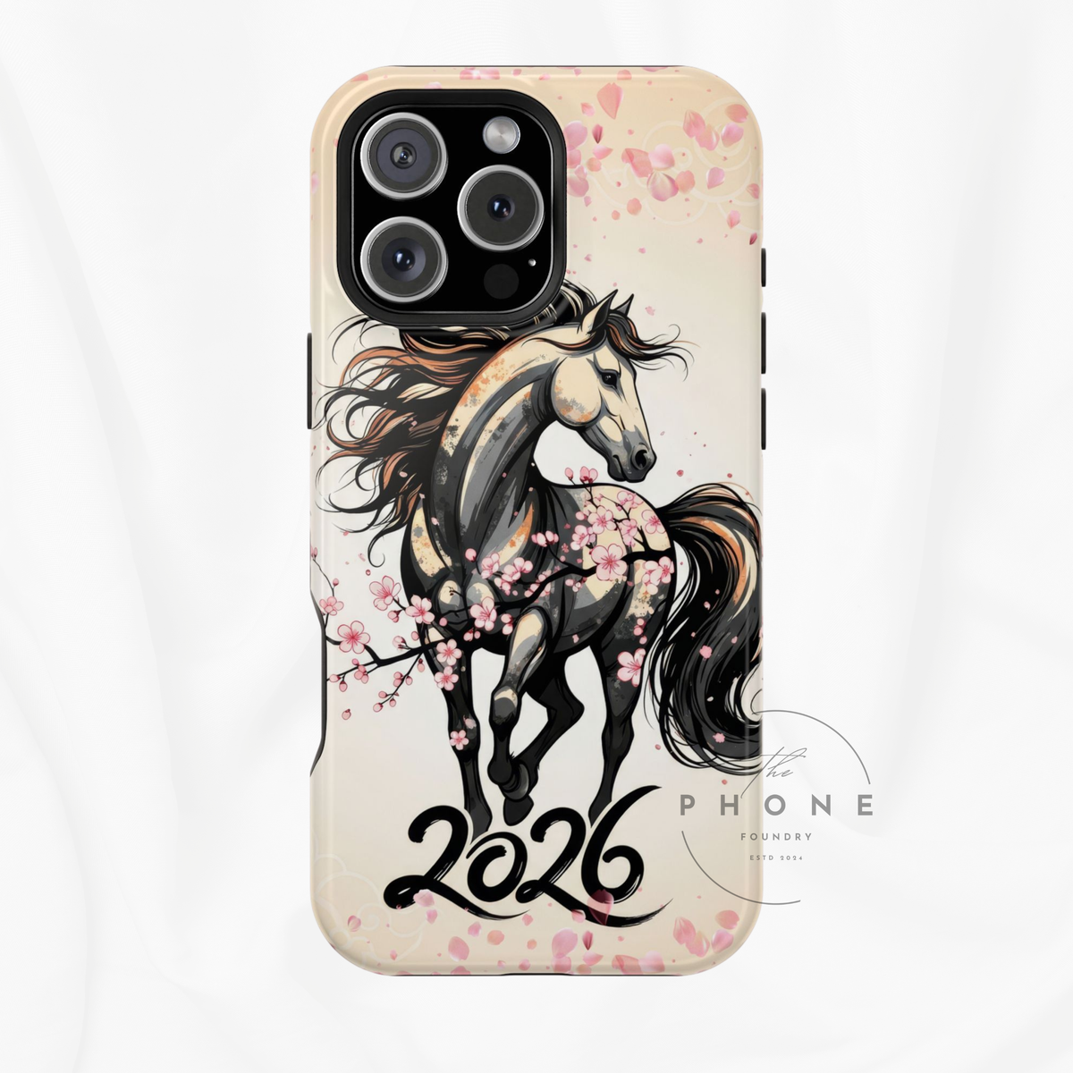 Year of the Horse Floral Art Magnetic Phone Case, Chinese Zodiac 2026 Design, compatible with iPhone 17 16 15 14 13