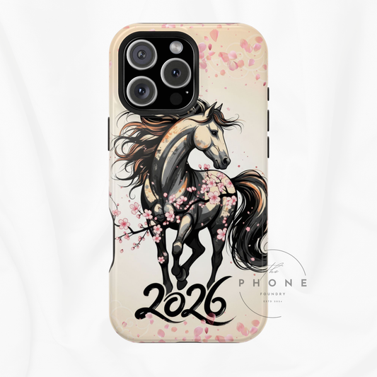Year of the Horse Floral Art Magnetic Phone Case, Chinese Zodiac 2026 Design, compatible with iPhone 17 16 15 14 13