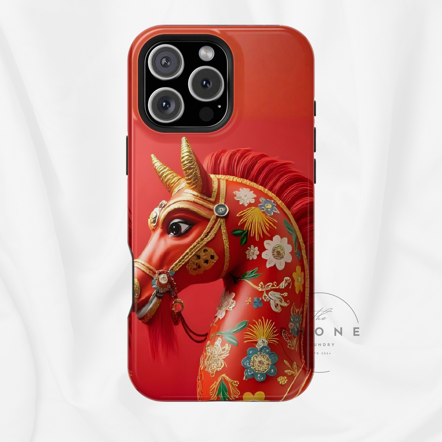 Year of the Horse Floral Art Magnetic Phone Case, Chinese Zodiac 2026 Design, compatible with iPhone 17 16 15 14 13
