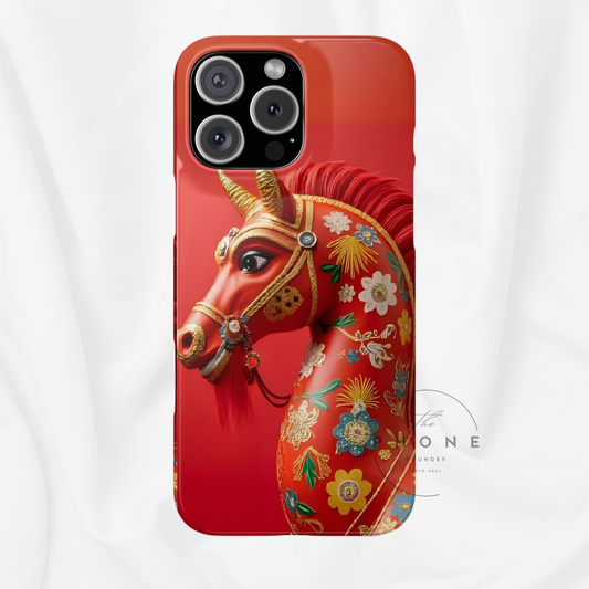 Year of the Horse Floral Art Slim Phone Case, Chinese Zodiac 2026 Design, compatible with iPhone 17 16 15 14 13 12 11