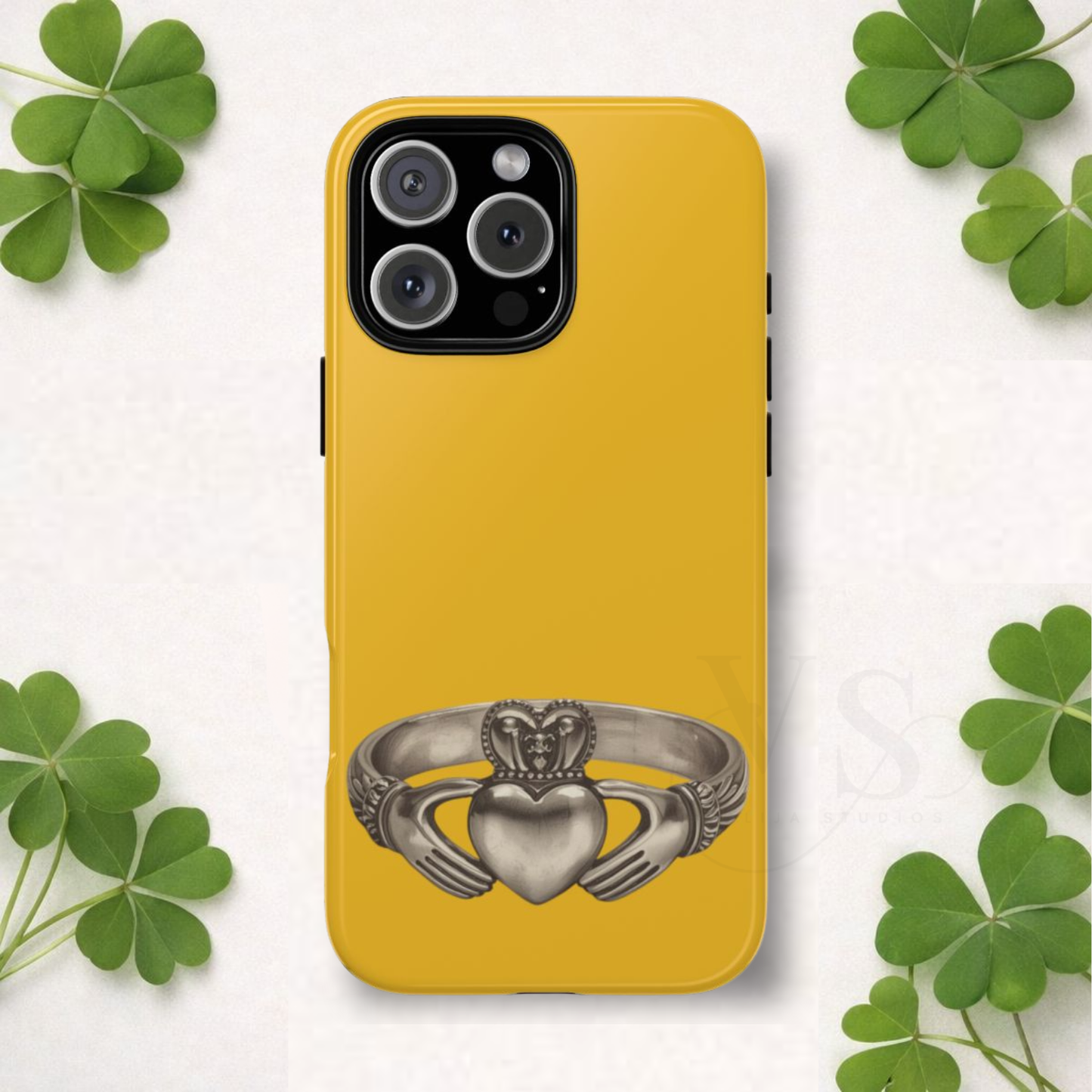 Claddagh Tough Phone Case Irish Symbol Ring Love Loyalty Friendship Vintage Gold Compatible with iPhone 17 16 15 14 13 Galaxy Google