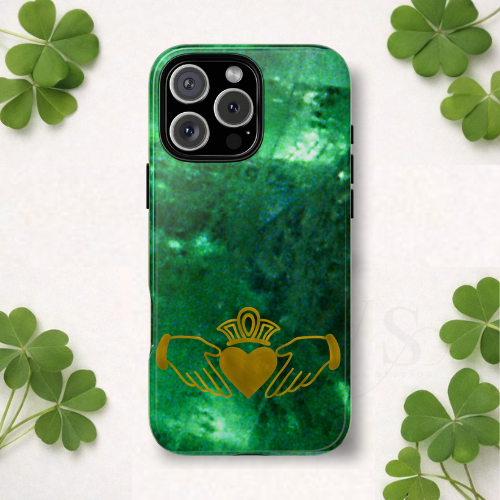 Claddagh Tough Phone Case Irish Symbol Ring Love Loyalty Friendship Vintage Gold Compatible with iPhone 17 16 15 14 13 Galaxy Google