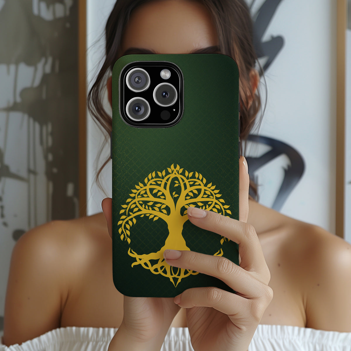 Celtic Tree of Life Tough Phone Case Emerald Gold Irish Symbol Cover iPhone 17 16 15 14 13 Galaxy Google