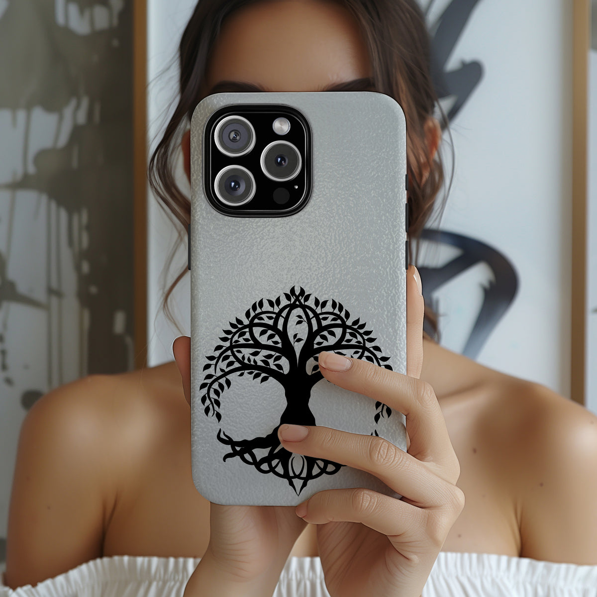 Celtic Tree of Life Tough Phone Case Minimalist Black Irish Symbol Cover iPhone 17 16 15 14 13 Galaxy Google