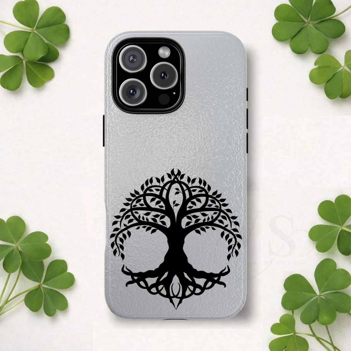 Celtic Tree of Life Tough Phone Case Minimalist Black Irish Symbol Cover iPhone 17 16 15 14 13 Galaxy Google