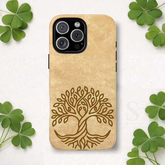 Celtic Tree of Life Tough Phone Case Manuscript Parchment Irish Symbol Cover iPhone 17 16 15 14 13 Galaxy Google
