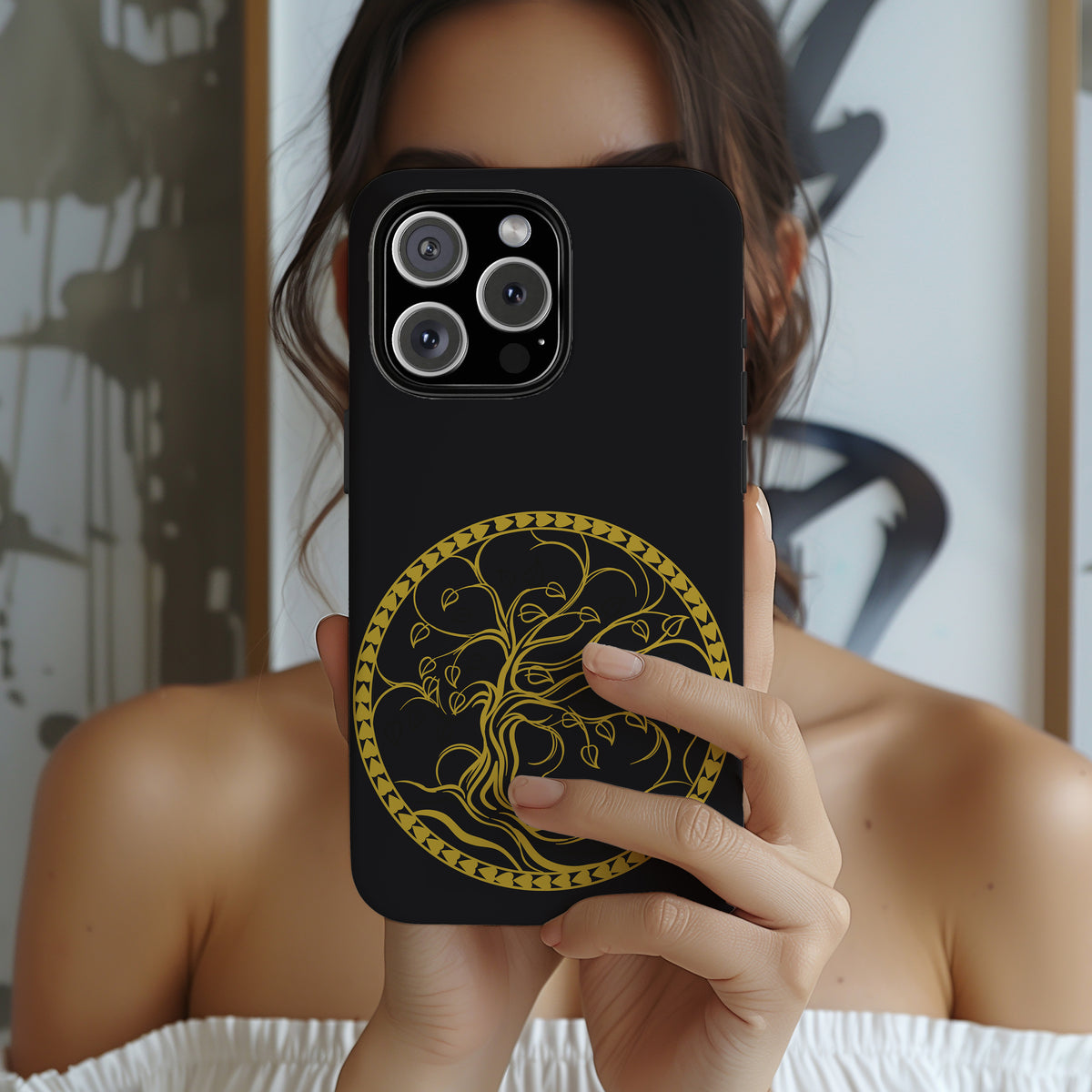 Tree of Life Tough Phone Case Celtic Medallion Gold Black iPhone 17 16 15 14 13 Galaxy Google