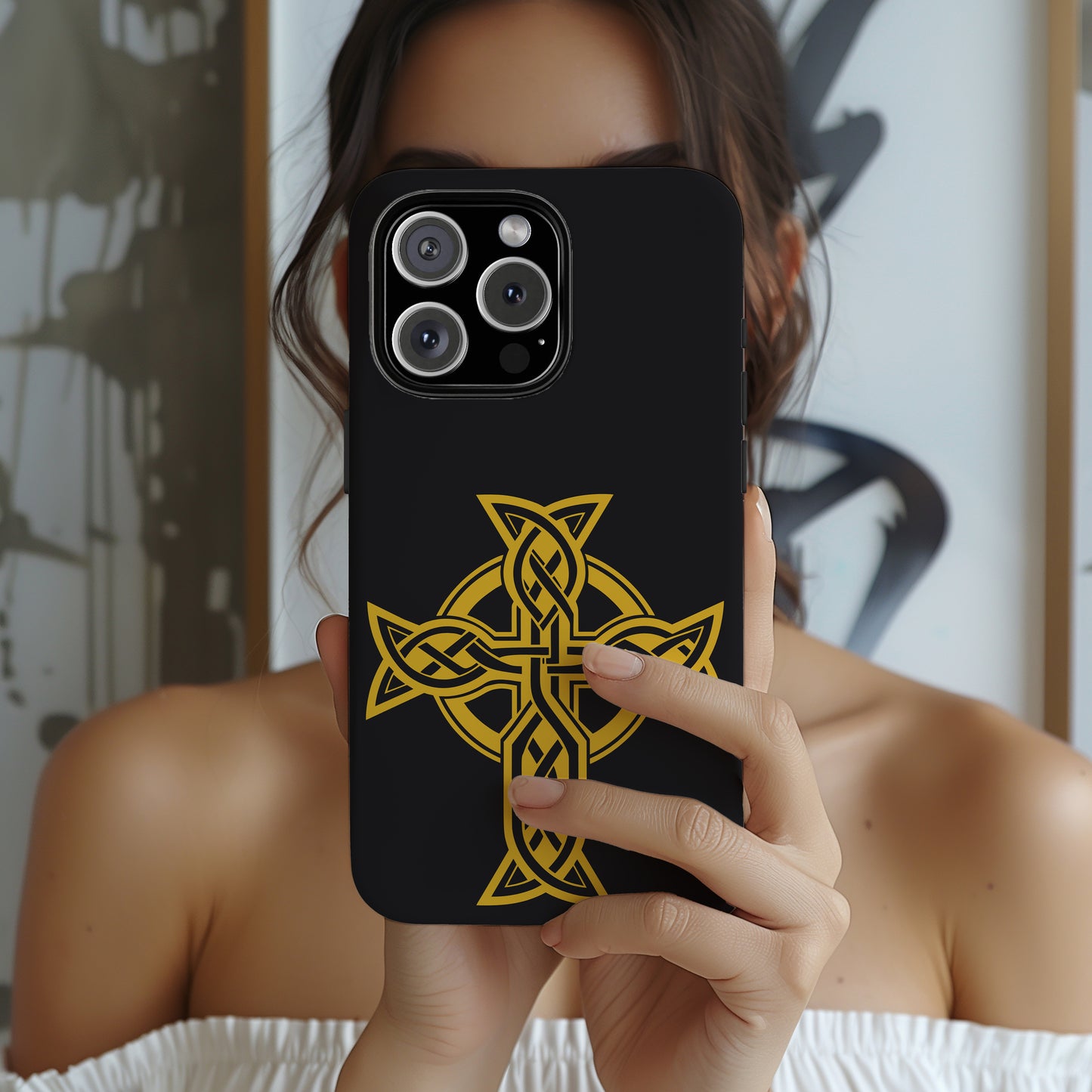 Celtic Cross Tough Phone Case Irish Knot Symbol Gold Black iPhone 17 16 15 14 13 Galaxy Google