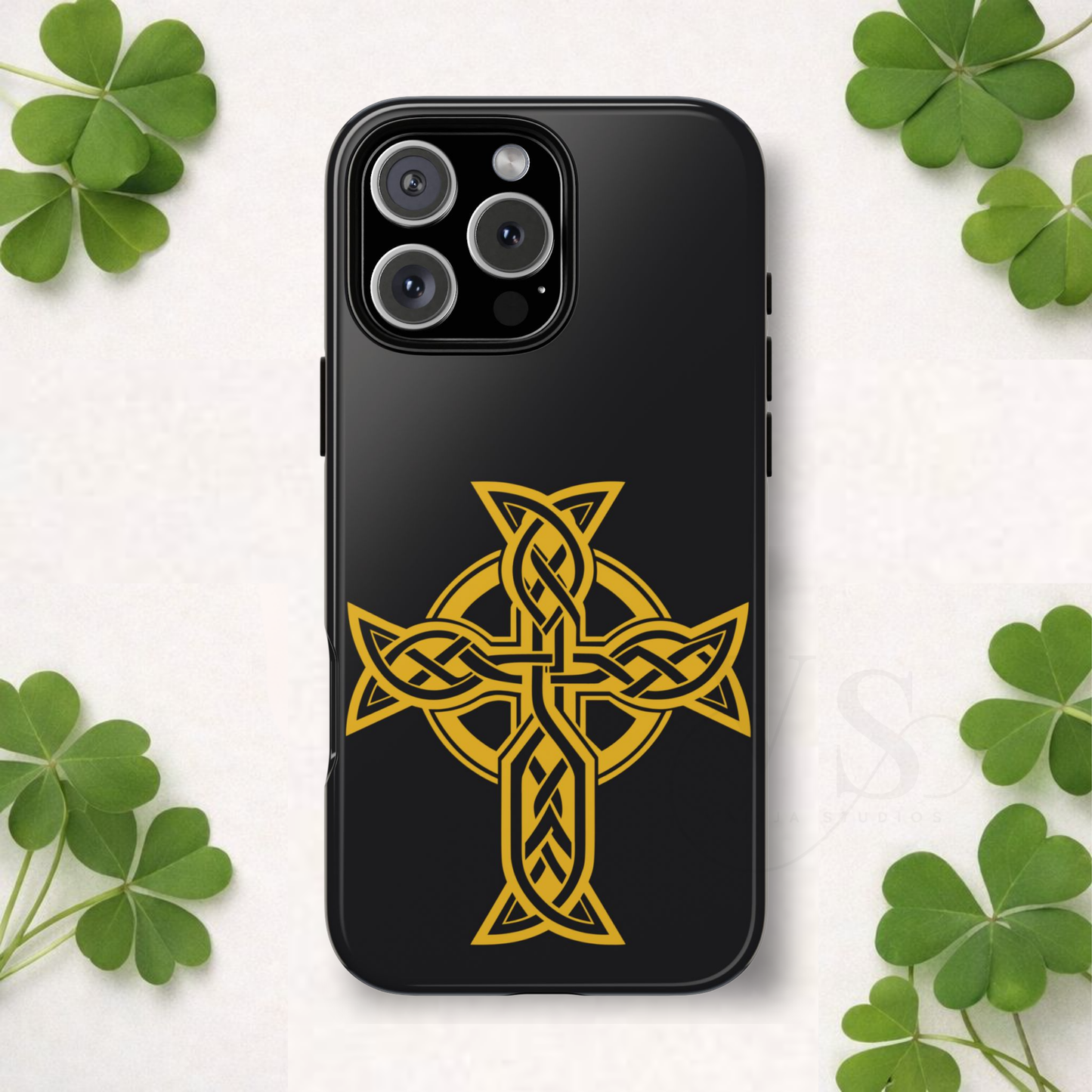 Celtic Cross Tough Phone Case Irish Knot Symbol Gold Black iPhone 17 16 15 14 13 Galaxy Google
