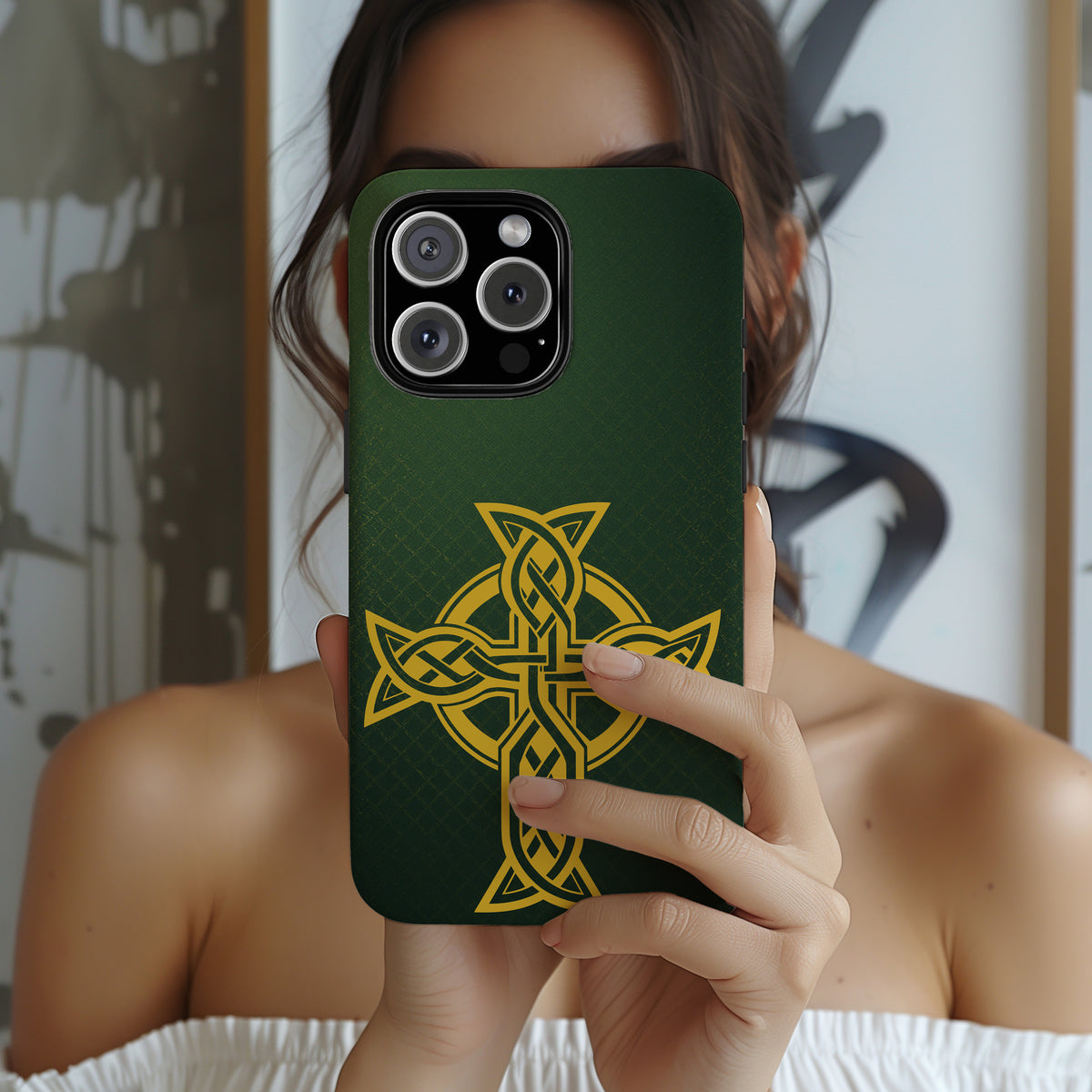 Celtic Cross Tough Phone Case Irish Knot Symbol Emerald Gold iPhone 17 16 15 14 13 Galaxy Google