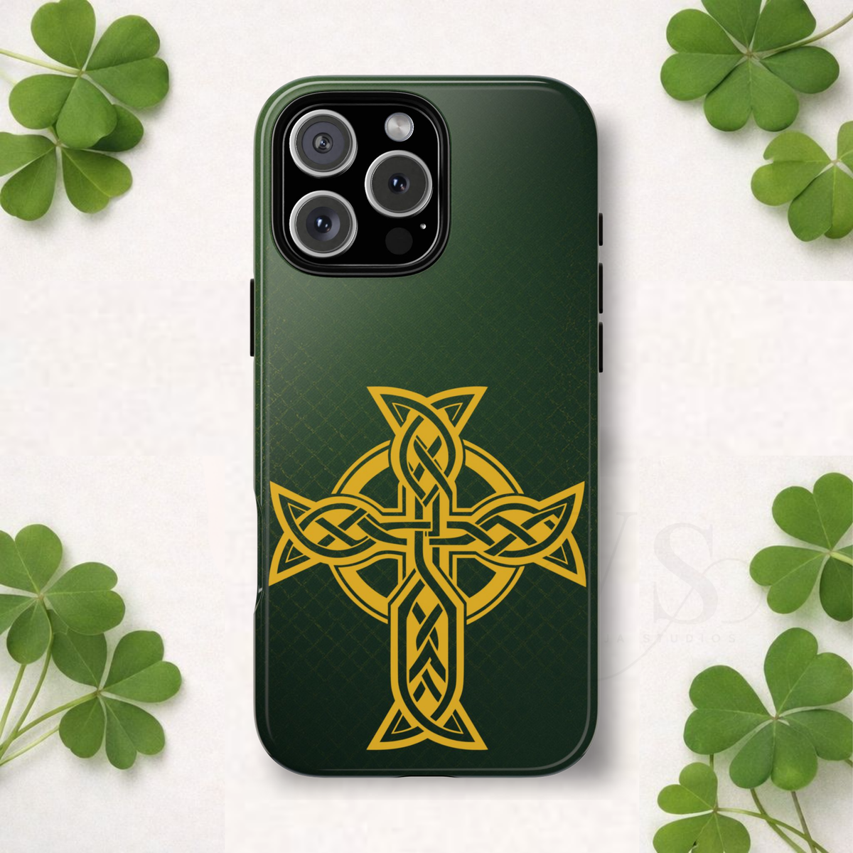 Celtic Cross Tough Phone Case Irish Knot Symbol Emerald Gold iPhone 17 16 15 14 13 Galaxy Google