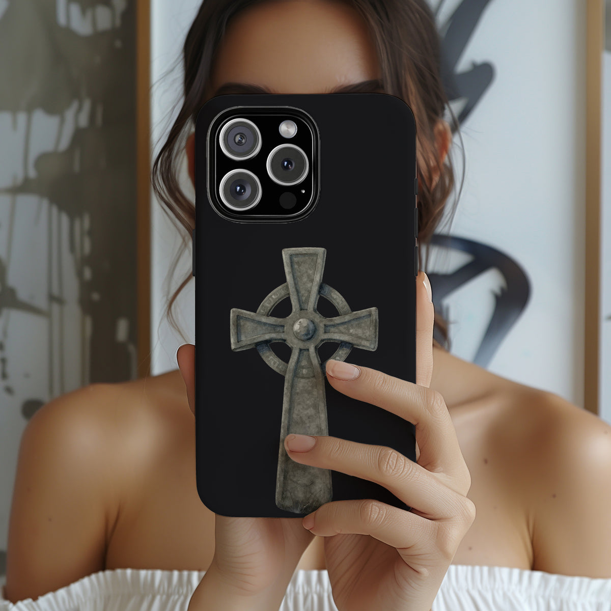 Stone Celtic Cross Tough Phone Case, Irish Heritage Gothic Medieval Symbol, Compatible with iPhone 17 16 15 14 13 Galaxy Google