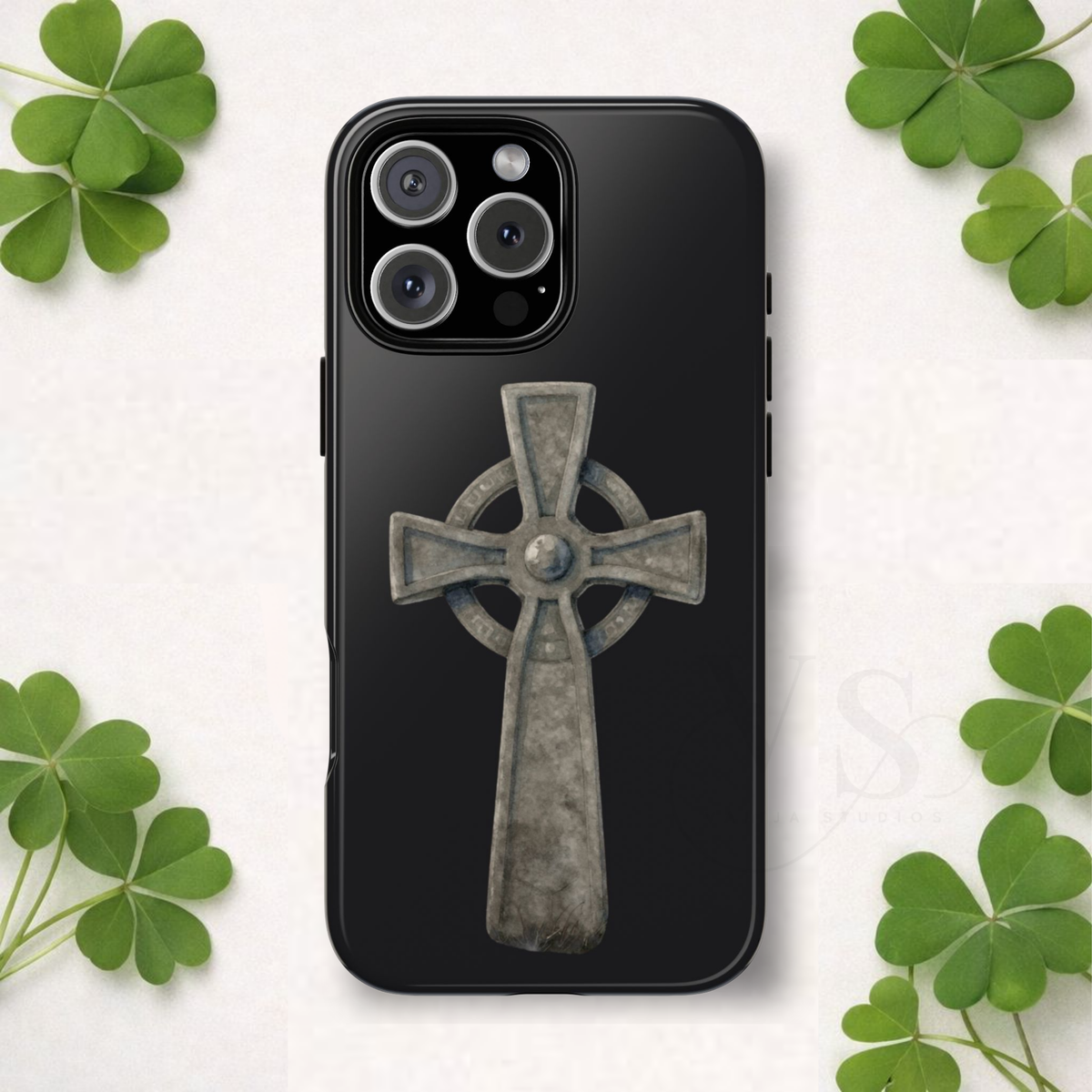 Stone Celtic Cross Tough Phone Case, Irish Heritage Gothic Medieval Symbol, Compatible with iPhone 17 16 15 14 13 Galaxy Google