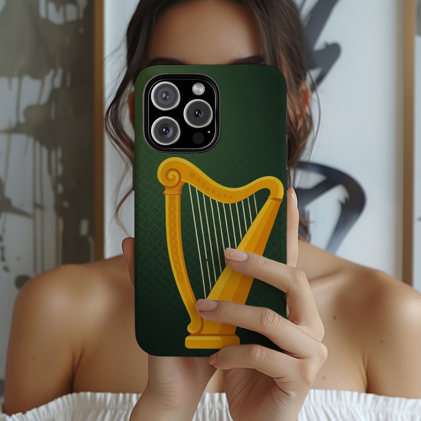 Irish Harp Tough Phone Case Emerald Celtic Ireland Symbol Heritage Gift Compatible with iPhone 17 16 15 14 13 12 11 Pro Max Galaxy Google Pixel