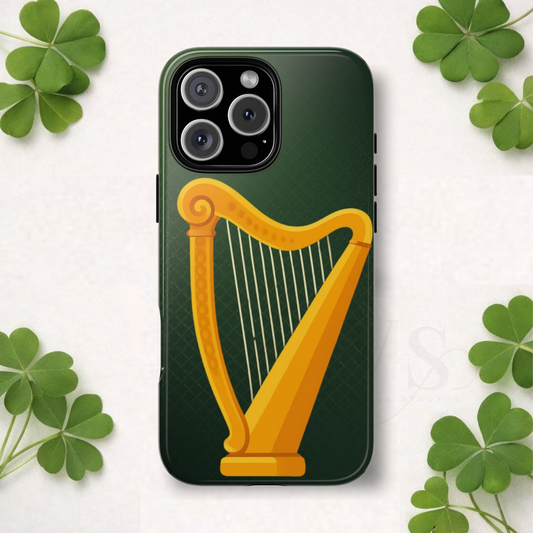 Irish Harp Tough Phone Case Emerald Celtic Ireland Symbol Heritage Gift Compatible with iPhone 17 16 15 14 13 12 11 Pro Max Galaxy Google Pixel