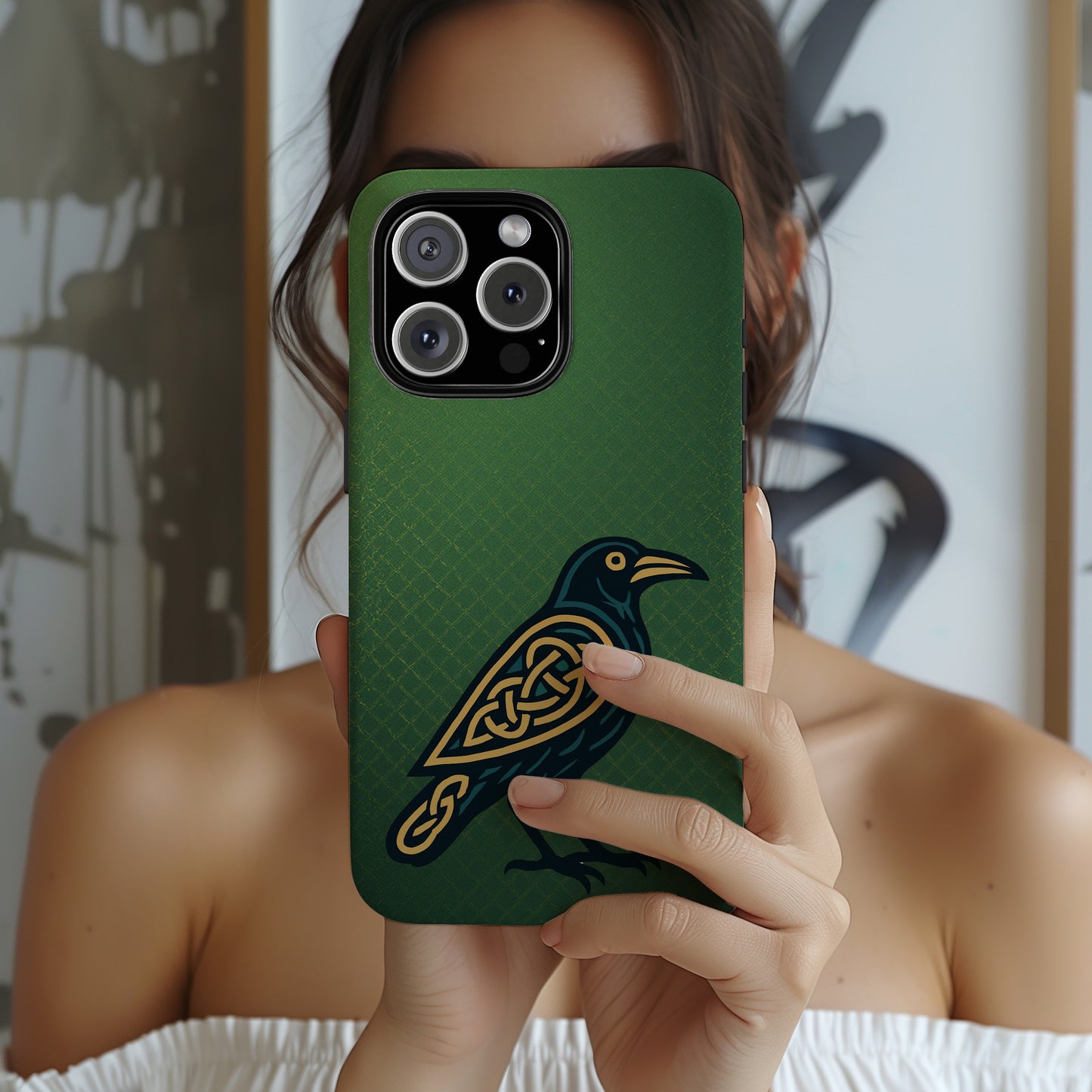 Celtic Raven Tough Phone Case, Irish Mythology Bird Design, Gold Raven iPhone Case, Gothic Celtic Symbol, Heritage Gift Idea