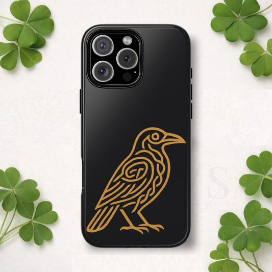 Celtic Raven Tough Phone Case, Irish Mythology Bird Design, Gold Raven iPhone Case, Gothic Celtic Symbol, Heritage Gift Idea