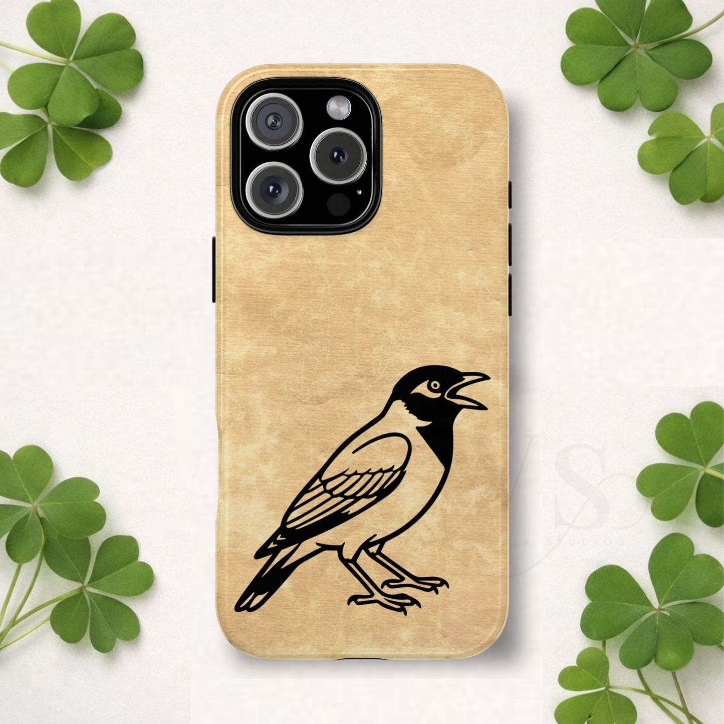Celtic Raven Tough Phone Case, Irish Mythology Bird, Vintage Manuscript Raven iPhone Case, Gothic Celtic Symbol, Heritage Gift