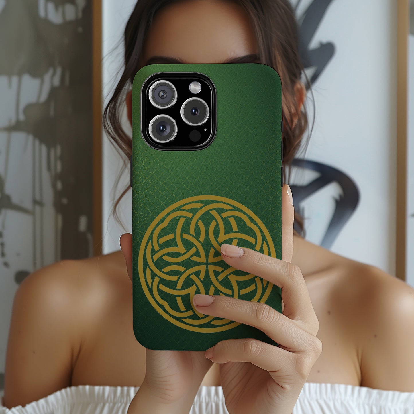 Celtic Shield Knot Tough Phone Case, Green Irish Medallion Design, Gold Celtic Knot iPhone Case, Irish Heritage Gift, Celtic Art Symbol
