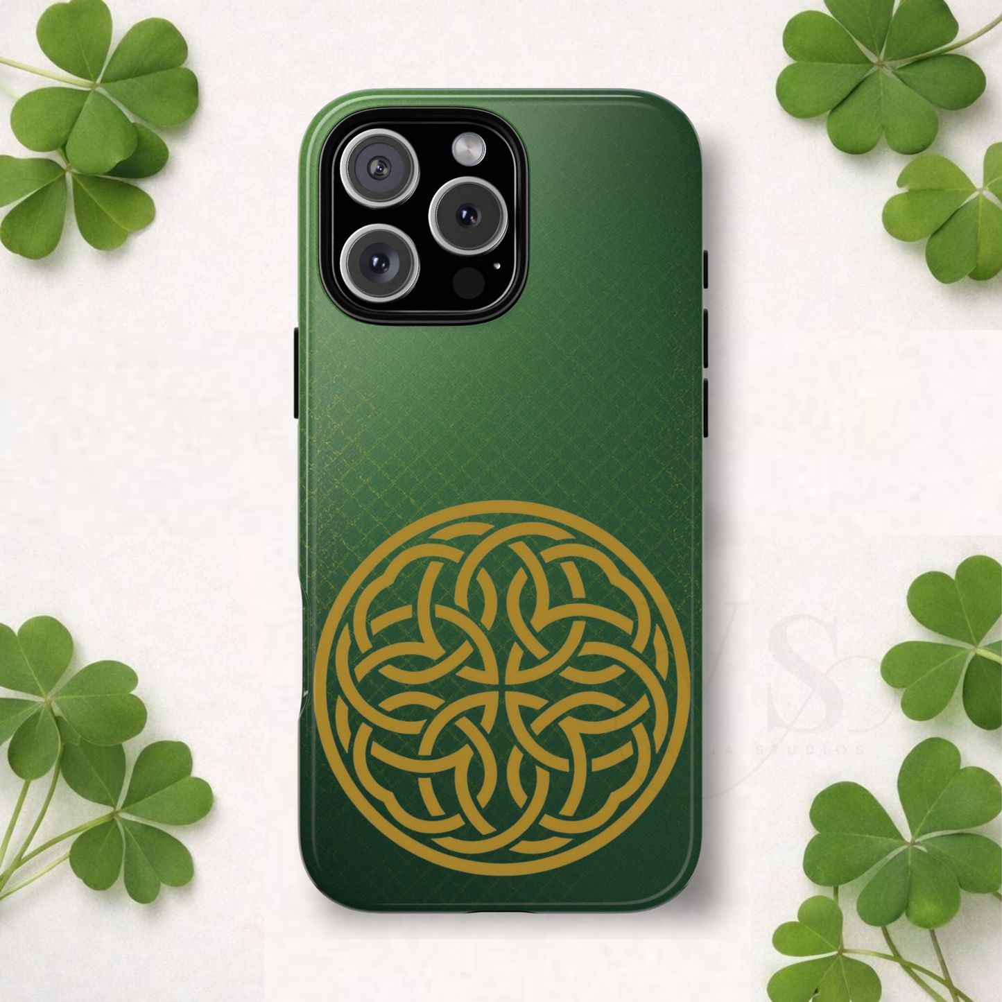Celtic Shield Knot Tough Phone Case, Green Irish Medallion Design, Gold Celtic Knot iPhone Case, Irish Heritage Gift, Celtic Art Symbol