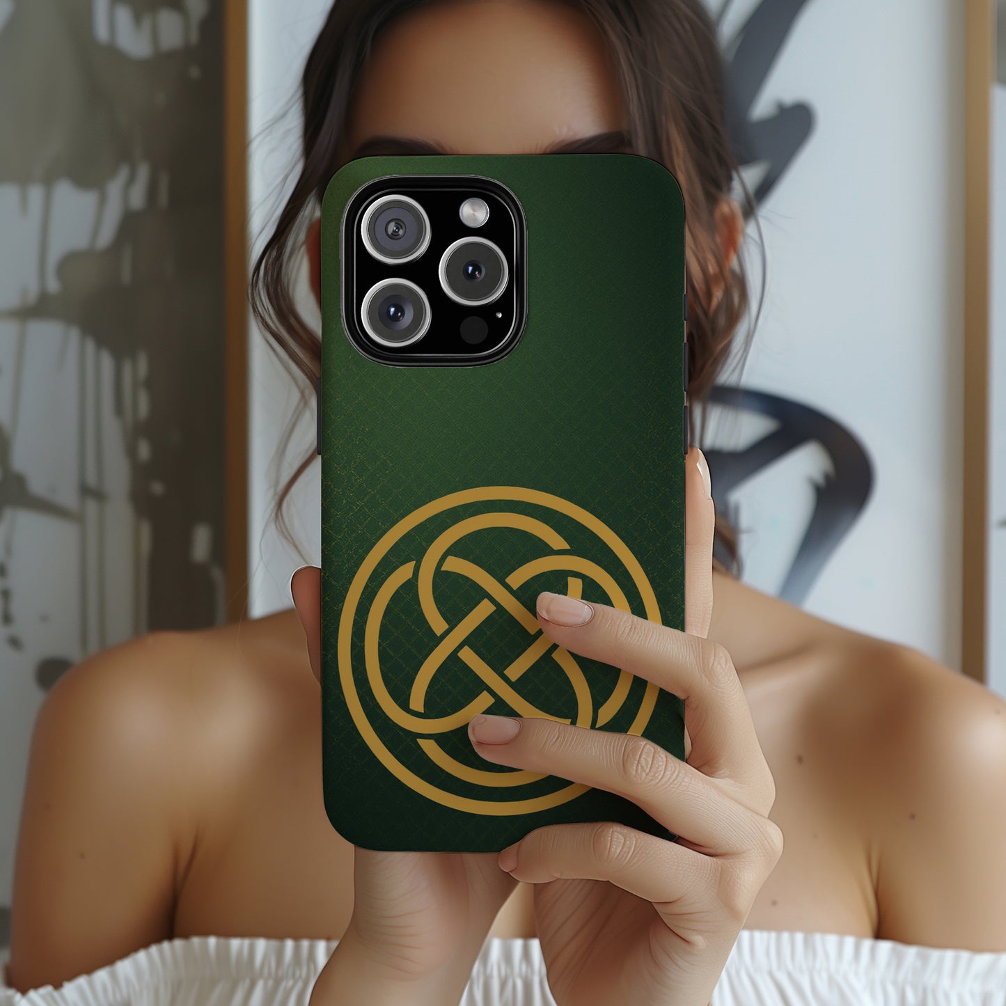 Celtic Shield Knot Emerald Tough Phone Case Irish Heritage Symbol Compatible with iPhone 17 16 15 14 13 12 11 Pro Max Galaxy Pixel