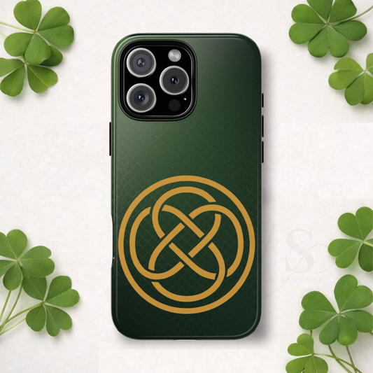 Celtic Shield Knot Emerald Tough Phone Case Irish Heritage Symbol Compatible with iPhone 17 16 15 14 13 12 11 Pro Max Galaxy Pixel