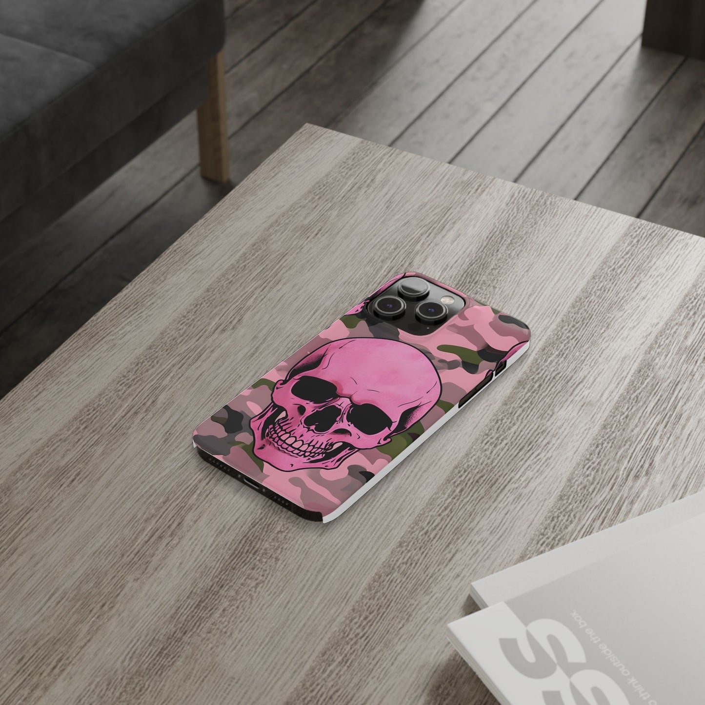 Pink Camo Skull Phone Case, Slim Case for iPhone, Edgy Phone Accessory, Unique Gift for Her, Trendy Tech Lover