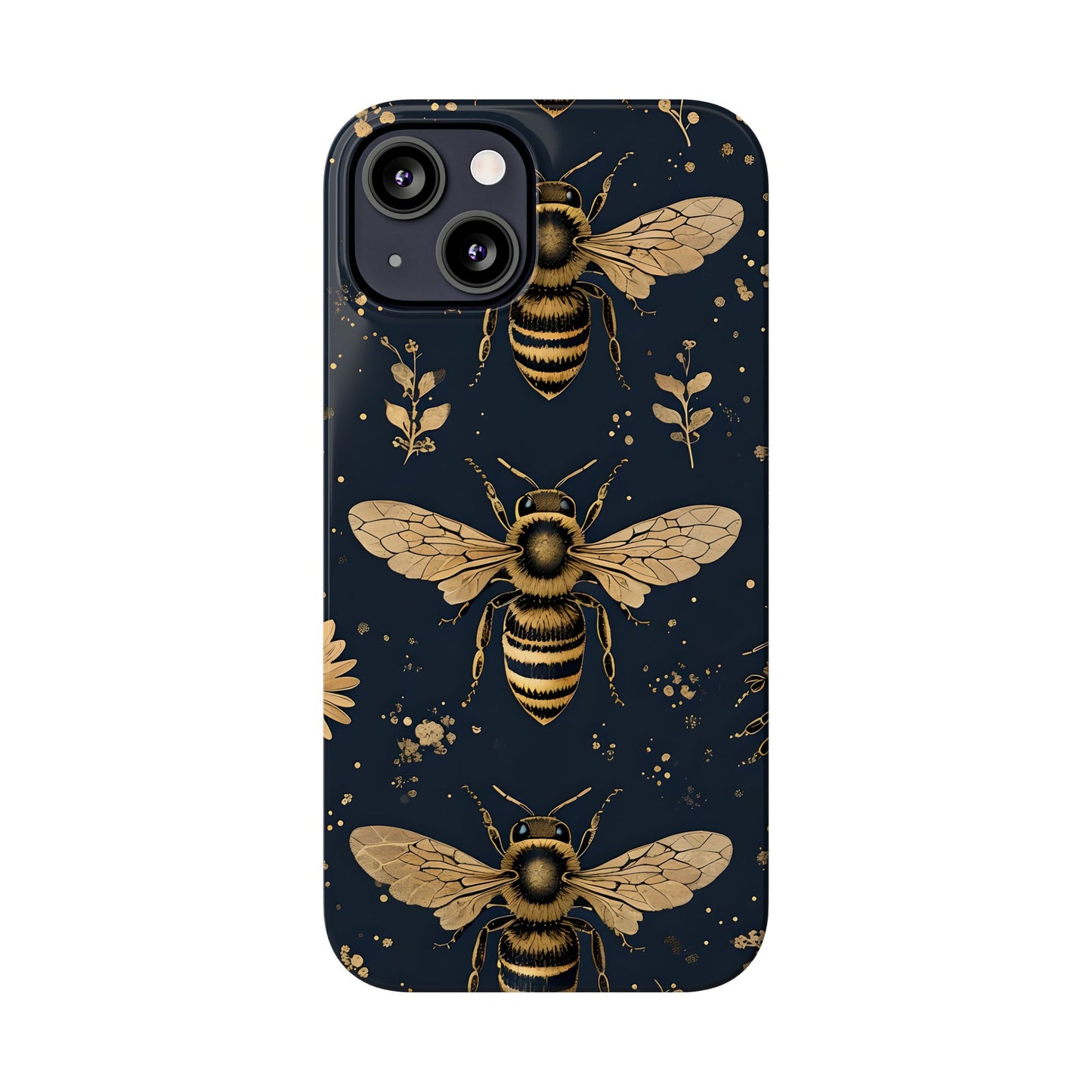 Golden Bee Slim Phone Case | Nature Lover Gift | Floral Print Design | Eco-Friendly Accessory | Ideal for Birthdays, Holidays