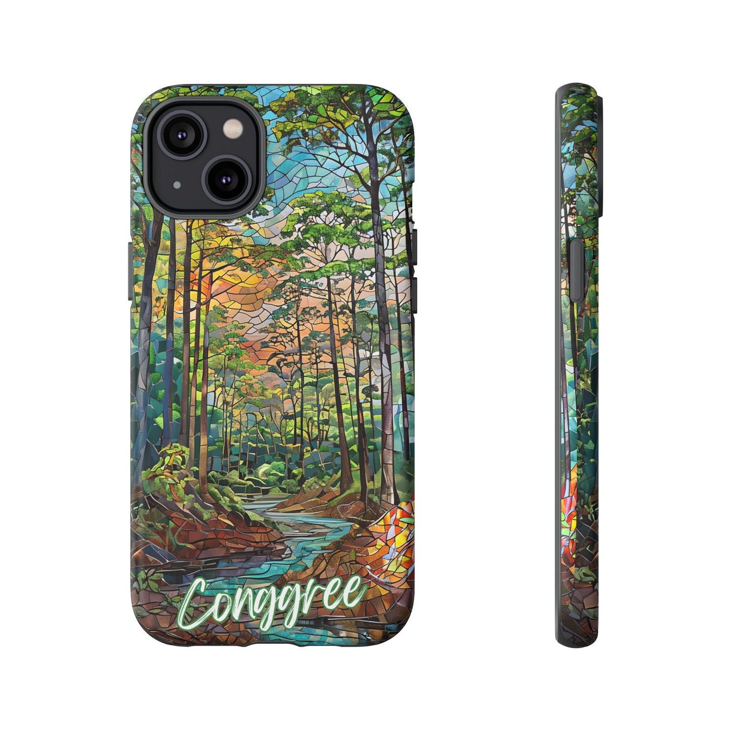 Congaree Mosaic Tough Phone Case - Lush Swamp Forest Art, Southeast Nature Aesthetic, Compatible with iPhone, Galaxy, and Google Phones